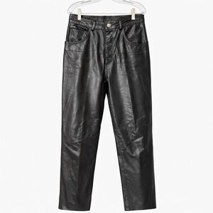 Creative Force Black Leather Pants – 28″ Waist – High Waist Straight Leg